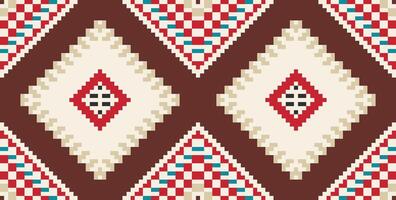 Pixel Art Abstract Colorful Abstract Geometric Patternfolk Embroidery, Aztec Geometric Ornament Print. Design for Carpet, Wallpaper, Clothing, Wrapping, Fabric vector