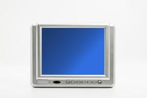 Dashboard TV monitor front view displaying a blue screen isolated on white background photo