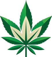 Stylized cannabis leaf icon, geometric design, vibrant green and light cream colors, symmetrical shape, sharp edges, minimalist illustration vector