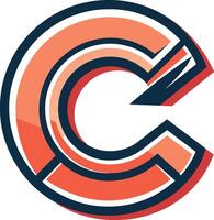 Stylized logo design, bold letter C, geometric shapes, orange and navy blue color scheme, minimalist, sharp edges vector