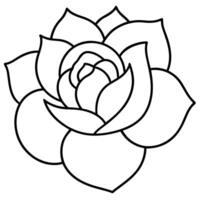 Simple line drawing, black and white, flower outline, stylized rose, geometric petals, minimalist design, bold lines, symmetrical shape vector
