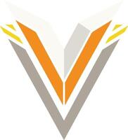 Abstract geometric logo, V-shape, orange and gray colors, sharp angles, minimalist design, symmetrical composition vector