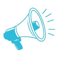 Megaphone icon, blue sketch, wavy pattern texture, minimalist design, announcement symbol, communication concept vector