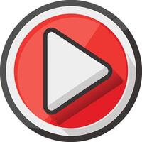 Play button icon, circular design, red background, white triangle, flat design, media player symbol, minimalist, graphic, bold colors, modern UI element vector