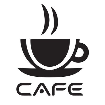 Minimalist cafe logo, black and white icon, stylized coffee cup, steam rising, saucer, modern typography