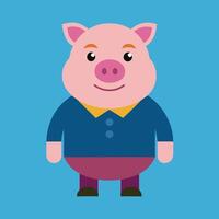 Cute cartoon pig character, stylized illustration, flat design, bright colors, blue background, pink pig face, smiling expression vector