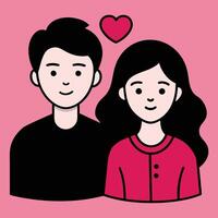 Minimalist couple illustration, flat design, pink background, black and red color scheme, simple cartoon style vector