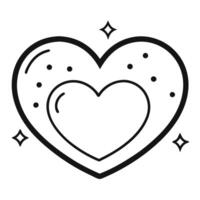 Heart illustration, black and white, simple line drawing, double heart shape, dotted pattern, sparkles, cute design vector