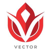 Red geometric logo, stylized lotus shape, abstract floral design, minimalist emblem, sharp angular forms, symmetrical composition vector