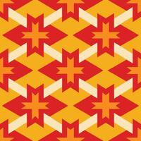 Geometric pattern, Southwestern style, Red and yellow colors, Star shapes, Repeating motifs, Interlocking design, Angular forms, Warm tones vector