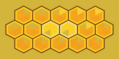 Honeycomb pattern, geometric hexagons, golden yellow tones, amber hues, stylized beehive structure, minimalist design vector