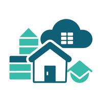Minimalist icon design, smart home concept, teal and turquoise color scheme, cloud computing, energy efficiency, house silhouette, abstract geometric shapes vector