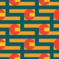 Geometric pattern, abstract design, retro style, yellow rectangles, red circles, teal background, repeating motif, minimalist, bold colors vector