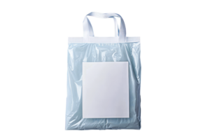 Plastic bag with a blank white card on a transparent background png