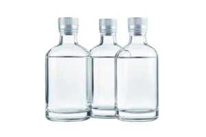 Clear glass bottles arranged with transparent background png