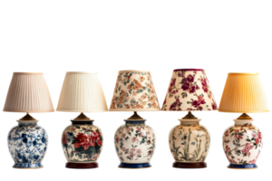 Decorative table lamps with floral designs in various sizes and shapes png