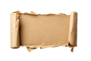 Torn brown paper scroll on transparent background, flat lay view png