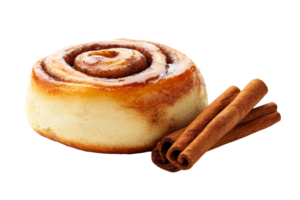 Cinnamon roll with cinnamon sticks on transparent background png
