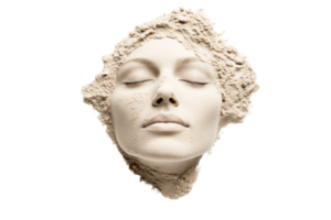 Face covered in sand creating an artistic expression of calmness png