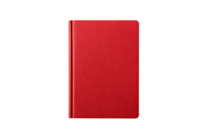 Red notebook with textured cover and transparent background png