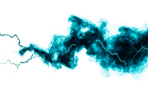 Dynamic teal lightning with smoke effect on transparent background png