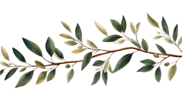 Olive branch design with leaves and olives on a transparent background png