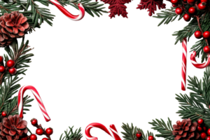 Festive frame with pinecones and candy canes for holiday greetings png