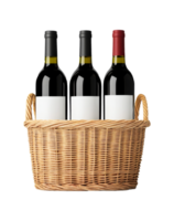 Elegant wine basket with three bottles for gifting or entertaining png