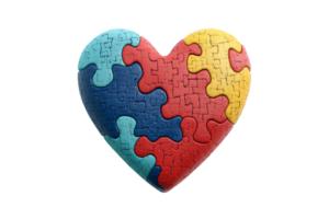 Colorful heart shaped puzzle piece arranged on transparent background png