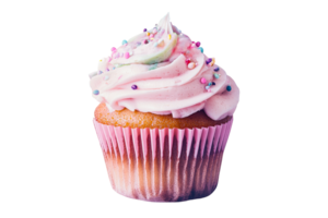 Colorful cupcake with frosting and sprinkles on clear BG png