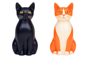 Two colorful cat figurines on a transparent background png