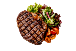 Grilled steak with fresh vegetables on a transparent background png