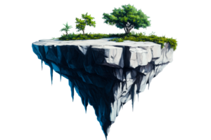 Floating island with trees and grass on transparent bg png