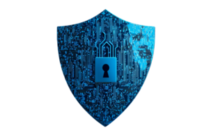 Digital shield with padlock design on a transparent background png