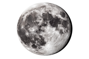 Full moon with craters visible against a transparent background png
