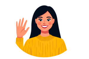 Smiling woman greeting with a cheerful wave, isolated design png