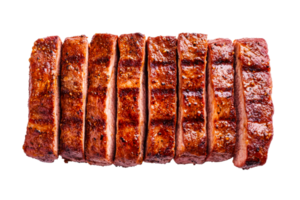 Sliced juicy barbecue meat on a transparent background png