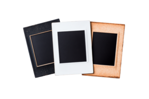 Empty photo frames in various colors on a transparent background png