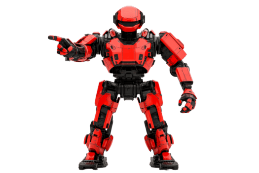 rood robot in een commandant houding, transparant achtergrond png