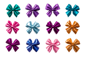 Colorful ribbon bows arranged in a grid with a transparent background png