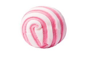 Fun striped bath bomb with pink and white design for relaxation png
