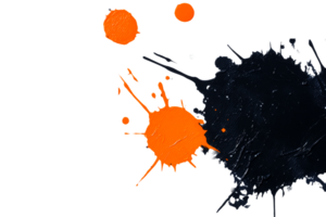 Bold black and orange paint splashes on transparent background png