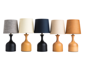 Elegant table lamps arranged in a stylish display png