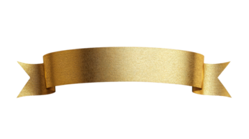 Golden textured ribbon banner isolated on a transparent backdrop, cut out transparent png
