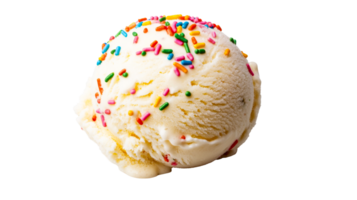 Vanilla ice cream with colorful sprinkles, cut out transparent png