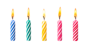 Striped candles stand in a row. Isolated bright candles , cut out transparent png