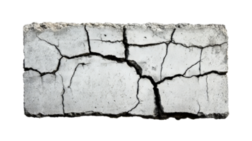 Concrete block with cracks, damaged slab, isolated object, cut out transparent png