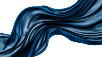 Elegant flowing satin fabric in blue with rippling effect, cut out transparent png