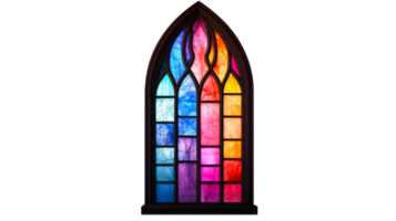Stained glass window with dark frame, multi-colored, cut out transparent png