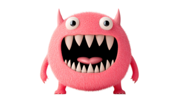 Furry pink monster showing teeth, cut out transparent png